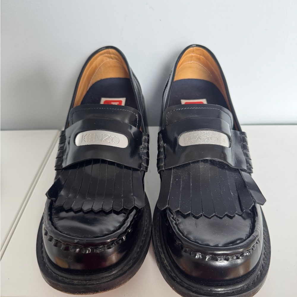 Kenzo Black Flats with Classic Penny Design and Glossy Leather